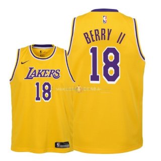 Maillot Enfants Los Angeles Lakers NO.18 Joel Berry II Jaune Icon 2018-19