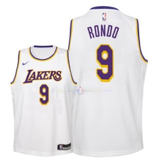 Maillot Enfants Los Angeles Lakers NO.9 Rajon Rondo Blanc Association 2018-19